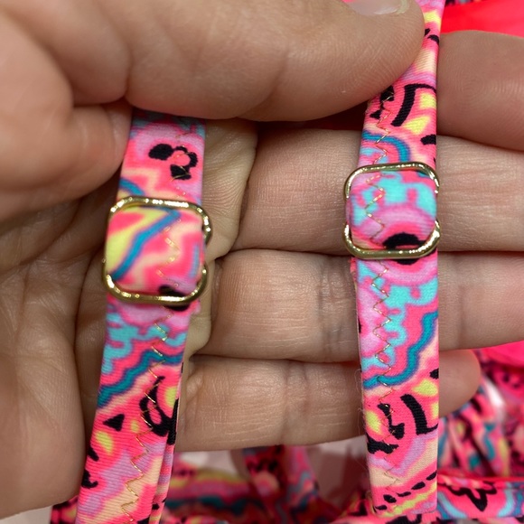 bikini top & bottom: coral rose tile wrap top w/ ruching bottom - Picture 7 of 11